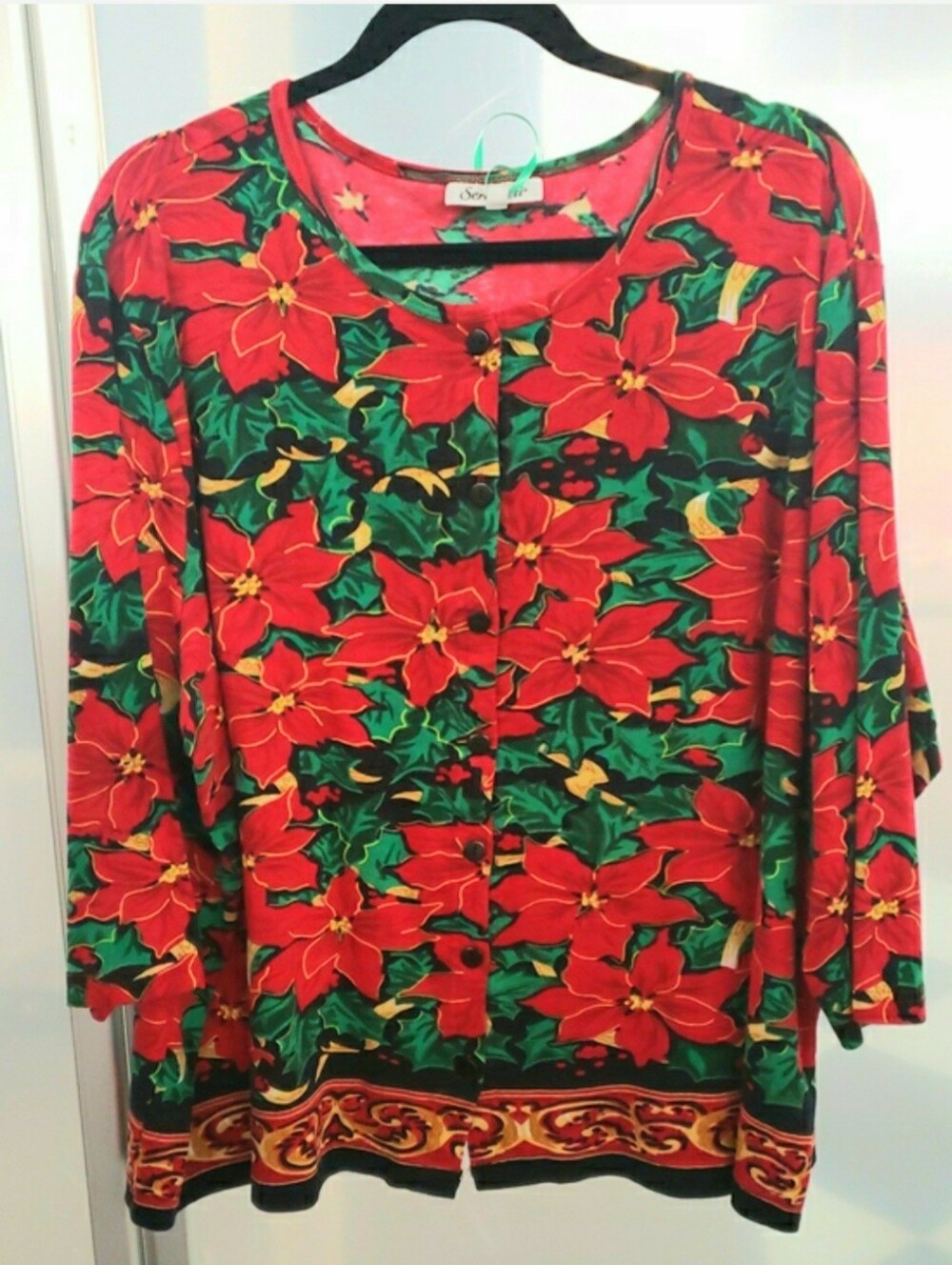 1990s Vintage Poinsettia Cardigan